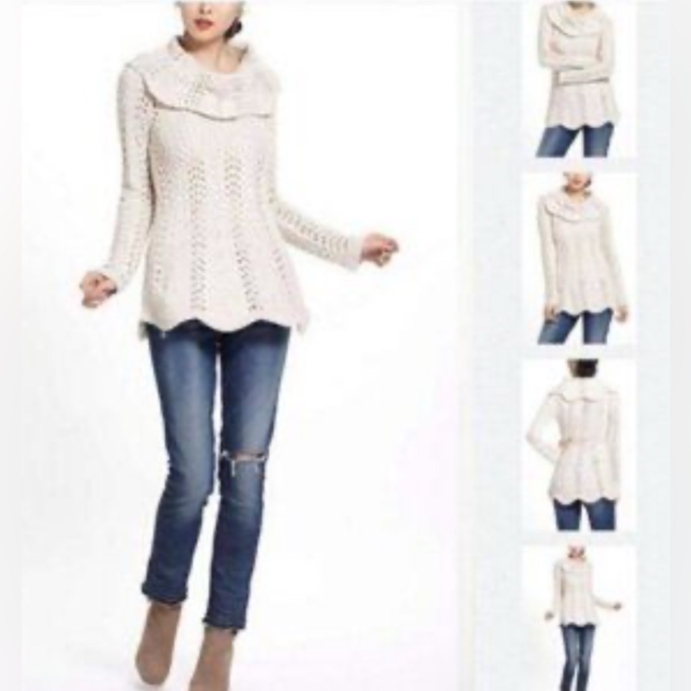 Anthropologie Textured Beige Cowl Neck Sweater
